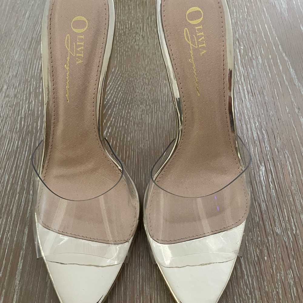 Lolita Clear Panel Gold Pointed Toe Heels